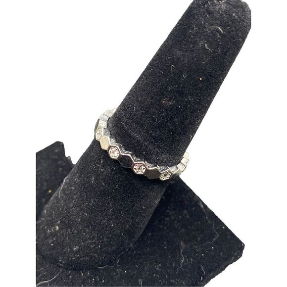 Sterling silver 925 beehive bee honeycomb pattern pave diamond cz ring size 8 - Picture 4 of 6